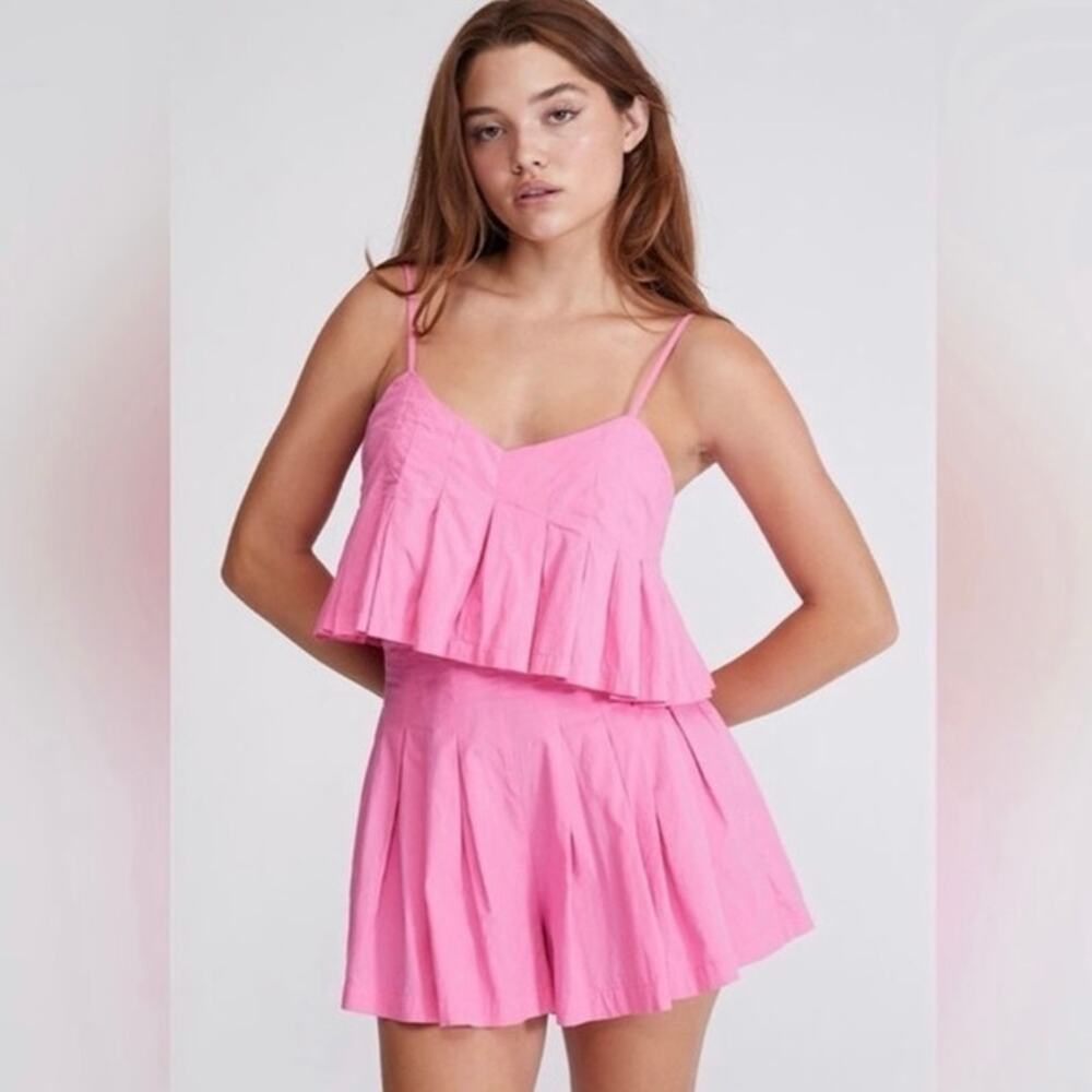 Free People Miki Hot Pink Pleated Shorts Barbiecore Size Small